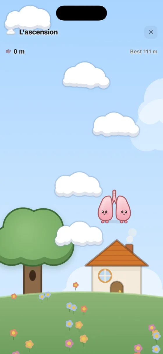 Le mini-jeu L'ascension de Soufflinou : les poumons roses sautent de nuage en nuage