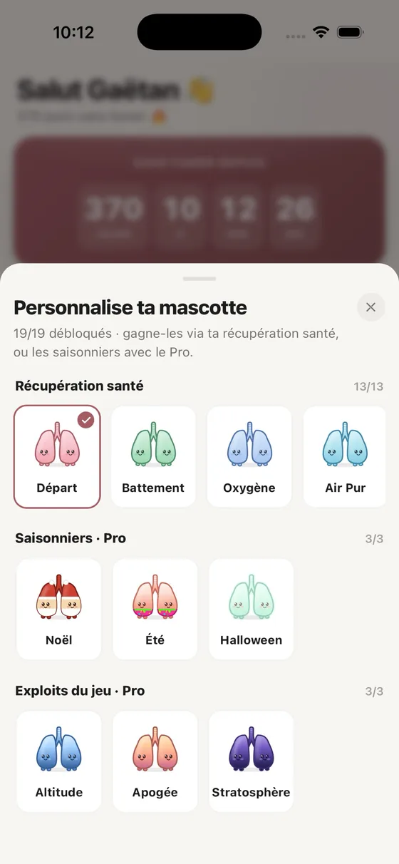 Personnalisation de la mascotte : 19 skins de poumons à débloquer